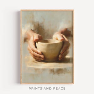 Las manos del alfarero: Él nos moldea. Impresión de arte cristiano, arte mural pictórico de fe, descarga digital. Somos la arcilla y tú eres nuestro alfarero.