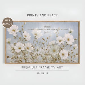 Frame TV Art - Blessed Are the Pure in Heart – Matthew 5:8 Floral Scripture Art, Samsung Frame TV art, Scripture for Christian decor