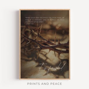 It Is Finished Scripture Wall Art - Crown of Thorns Christian Print, John 19:30 Easter Bible Decor, Good Friday Artwork, Digital Download