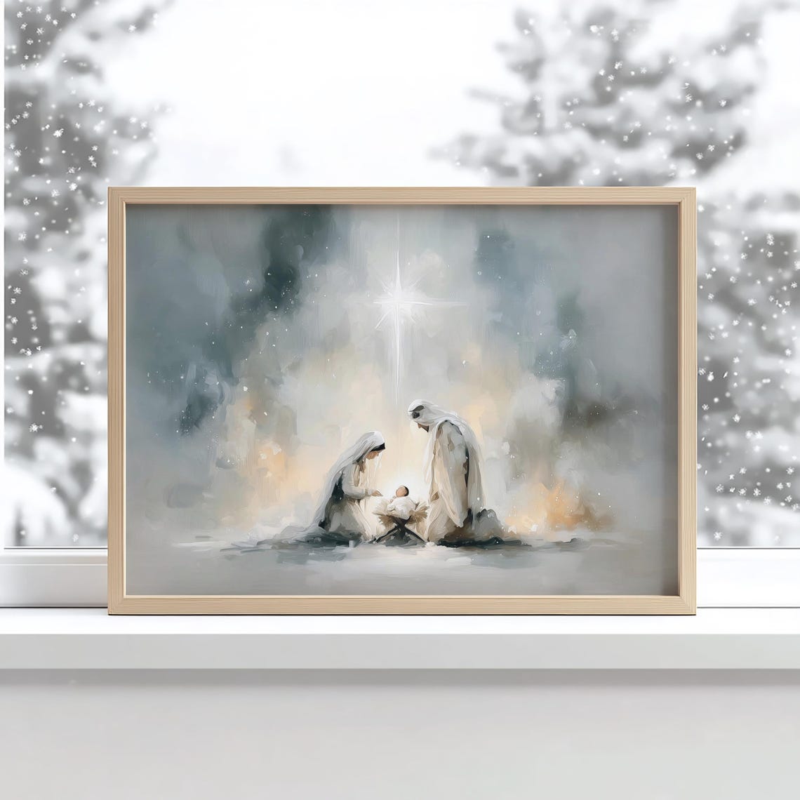 Light of the World – Abstract Nativity Scene Oil Painting, Holy Family ...