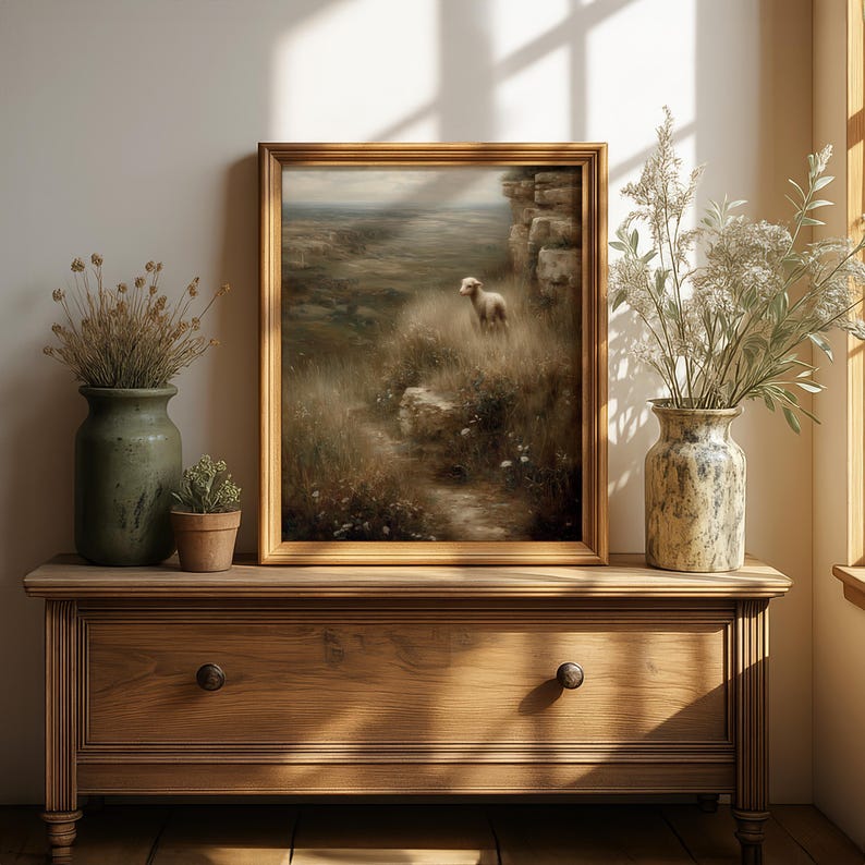 Rustic Scripture Paintings The Lost Sheep — Vintage Oil Painting, Christian Wall Art, Bible Verse ...
