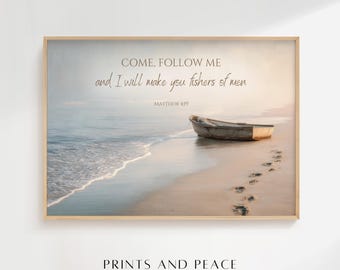 Fishers of Men – Come, Follow Me Matthew 4:19 Coastal Christian Wall Art, DIGITAL DOWNLOAD, Bible Verse Art, Christian Scripture Wall Decor,
