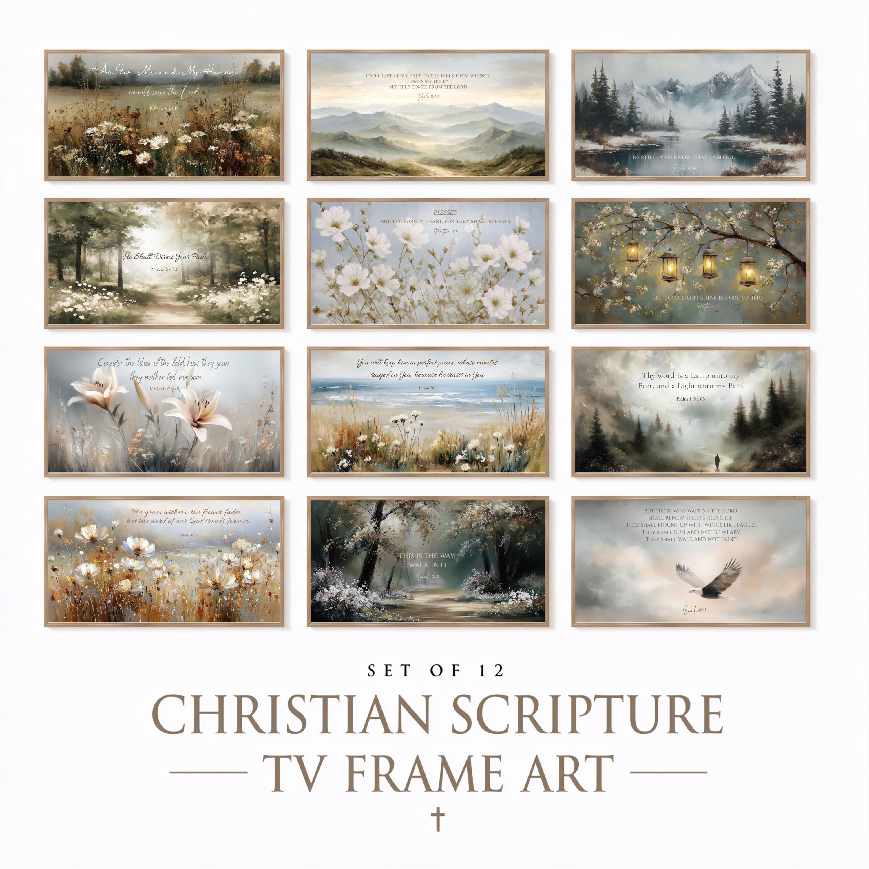 Set of 12 TV Frame Scripture Oil Paintings - Christian Scripture TV ...