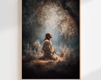 Garden of Gethsemane, Picture of Jesus Praying, Jesus Painting, Christian Printable Art, Bible Art, Jesus Print, Christian Art, Jesus Poster