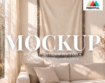 Woven Blanket Mockup, Print on Demand Woven Throw Blanket Mock Up, Photopea Photoshop Smart Object PSD, Canva Template Drag & Drop PNG