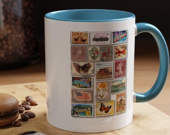 Vintage Stamp Coffee Mug | Unique Gift for Collectors, Retro Kitchen Decor, Travel Lover's Mug, Perfect for Birthdays or Holidays