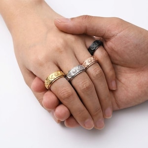 Celestial sun moon spinner ring couple matching band anxiety relief promise jewelry gift for him her best friend stackable statement