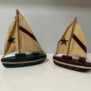 Vintage Wooden Sailboat Set: Primitive Nautical Coastal Decor