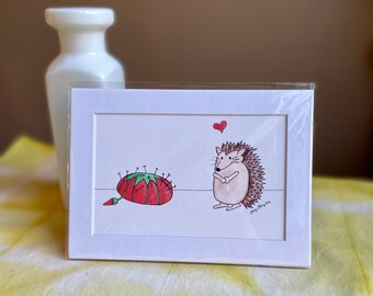 Hedgehog Loves Pincushion- 5x7 Print
