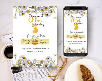 Daisy Birthday Invitation Template, Editable Floral Party Invite (Digital Download)