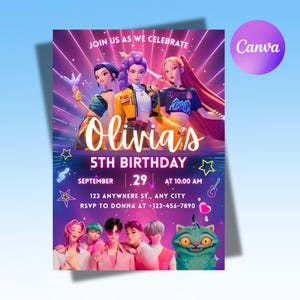 Invitación de cumpleaños K-pop, Invitación de cumpleaños editable / Fiesta temática de anime / Invitación de anime / Fiesta de cumpleaños / Plantilla de invitación de cumpleaños infantil