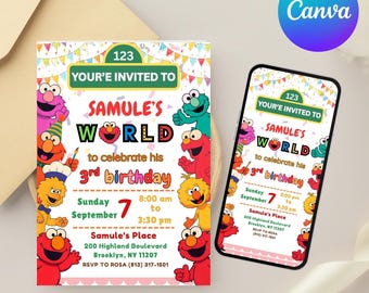 Editable Birthday Invitation| Elmo Birthday Invite| Kids Birthday Invitation| Birthday Template| Cute Birthday Party| Canva Template