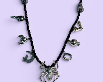 Spider Pendant and Halloween themed Charm Necklace