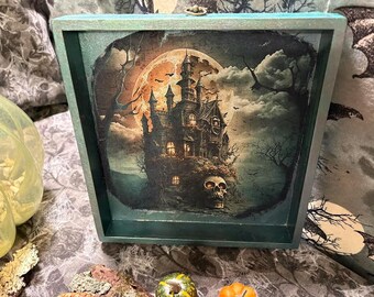 Haunted House Wood Tray or Wall Hanging