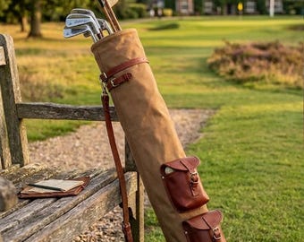 Leather Canvas Golf Bag Sunday Carrier Pencil Bag with Multiple Pockets Gift For Him