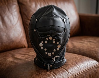 Leder Gesichtsmaske Sensorische Entbehrung Erwachsene Kopf Harness Cosplay Kopfbedeckung Geschenk für ihn Reif