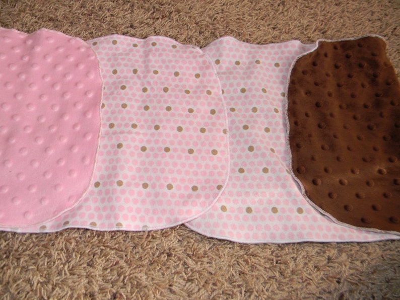 Pink and Brown Dotted Burp Cloth with Minky Back image 4