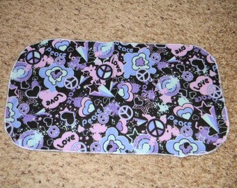 Black, Purple, Pink, and Blue Peace and Love Burp Cloth