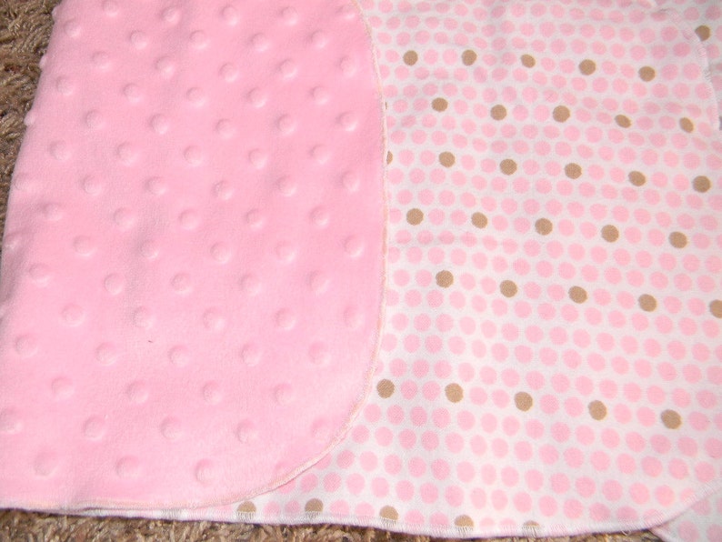 Pink and Brown Dotted Burp Cloth with Minky Back image 2