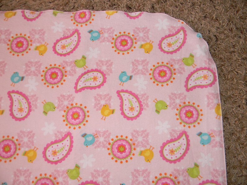 Pink Paisley Bird Receiving Blanket image 2