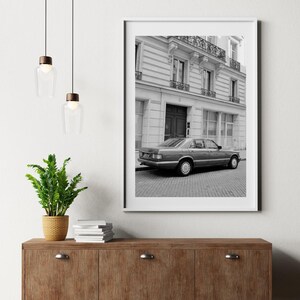 Vintage Car Paris Wall Art | Paris Street Photography Print | white-and-black poster | Travel Decor | European Cityscape Art