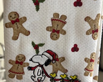 Snoopy Christmas Kitchen Hand Towel Embroidered Design 100% Cotton