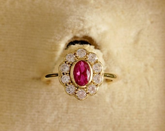 Ruby & Diamond Diana Ring, Silver 925, Real 14K Gold Vermeil, Gift for Wife Girlfriend