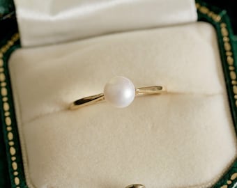 Minimalist Natural Pearl Stacking Band, Dainty Wedding Ring, Anniversary Gift