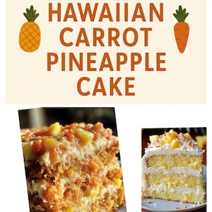 Receta de pastel hawaiano de zanahoria y piña, receta imprimible de pastel húmedo fácil, descarga digital de postre tropical, decoración instantánea para la cocina