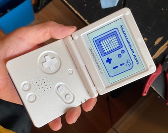 Custom GBASP IPS Modded Gameboy Advance SP - backlit screen with new battery, buttons, shell, glass screen lens, battery, free game!