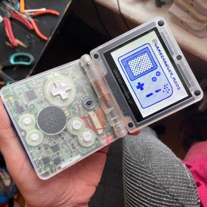 Custom GBASP IPS Modded Gameboy Advance SP - backlit screen with new battery, buttons, shell, glass screen lens, battery, free game!