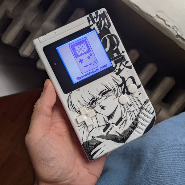 Gameboy DMG Anime Mono no Aware rétroéclairée personnalisée, gameboy Nintendo bivert modifié avec de nouveaux boutons, une coque et un jeu gratuit !