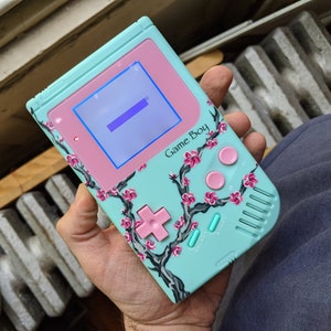 Custom Arizona Sakura leaves vaporwave hypebeast backlit Gameboy DMG, modded bivert Nintendo game boy with glass screen and free game!