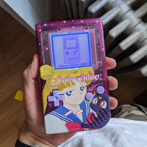 Custom backlit Sailor Moon Gameboy DMG, modded bivert Nintendo game boy with new buttons, shell, and free game!