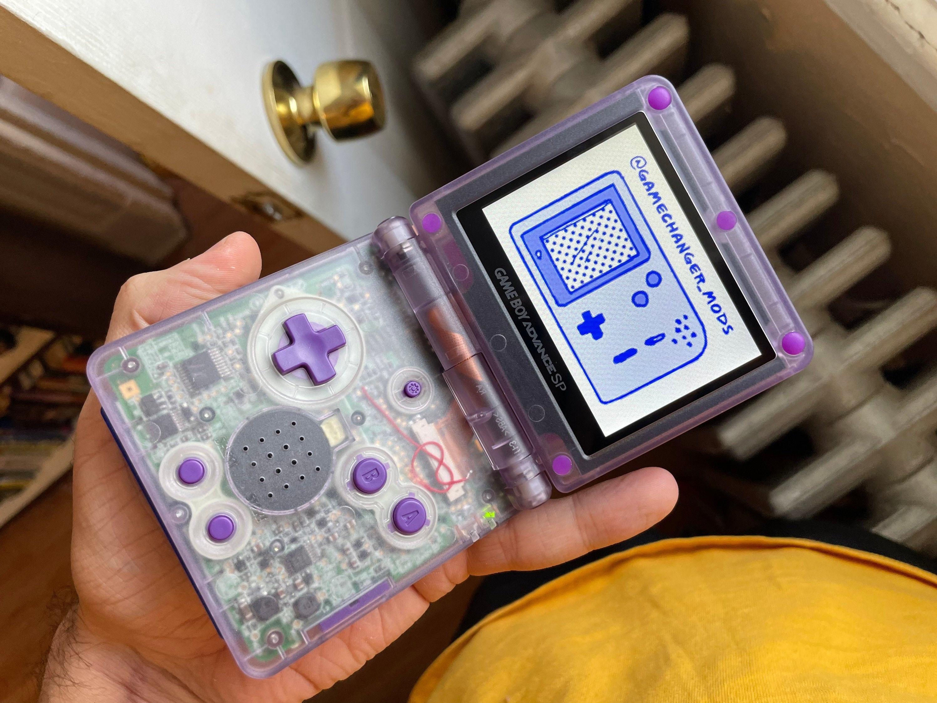 Custom GBASP IPS Modded Gameboy Advance SP - backlit screen with new battery, buttons, shell, glass screen lens, battery, free game!