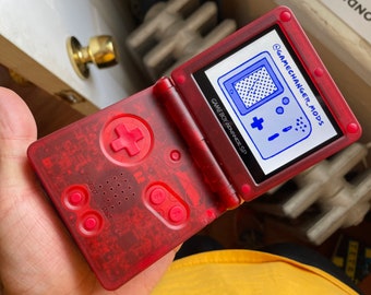 Custom GBASP IPS Modded Gameboy Advance SP - backlit screen with new battery, buttons, shell, glass screen lens, battery, free game!