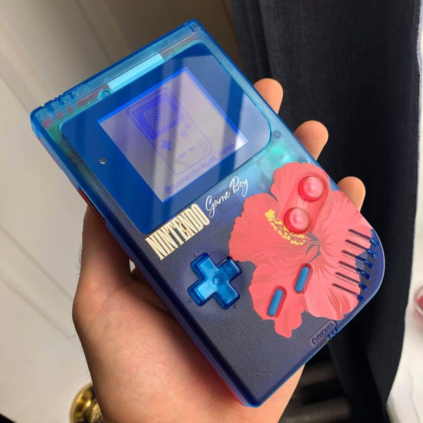 Custom FIJI water hypebeast vaporwaveGameboy DMG backlit bivert mod Nintendo game boy with glass screen and free game!