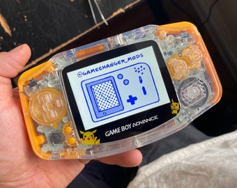 Custom Modded Gameboy Advance PIKACHU IPS backlight with new buttons, shell, glass screen lens. Free Game!