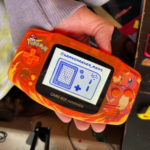 Custom Charmander IPS Modded Gameboy Advance backlight with new buttons, shell, glass screen lens. Free Game!