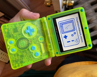 Custom GBASP IPS Modded Gameboy Advance SP - backlit screen with new battery, buttons, shell, glass screen lens, battery, free game!