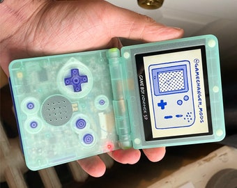 Custom GBASP IPS Modded Gameboy Advance SP - backlit screen with new battery, buttons, shell, glass screen lens, battery, free game!