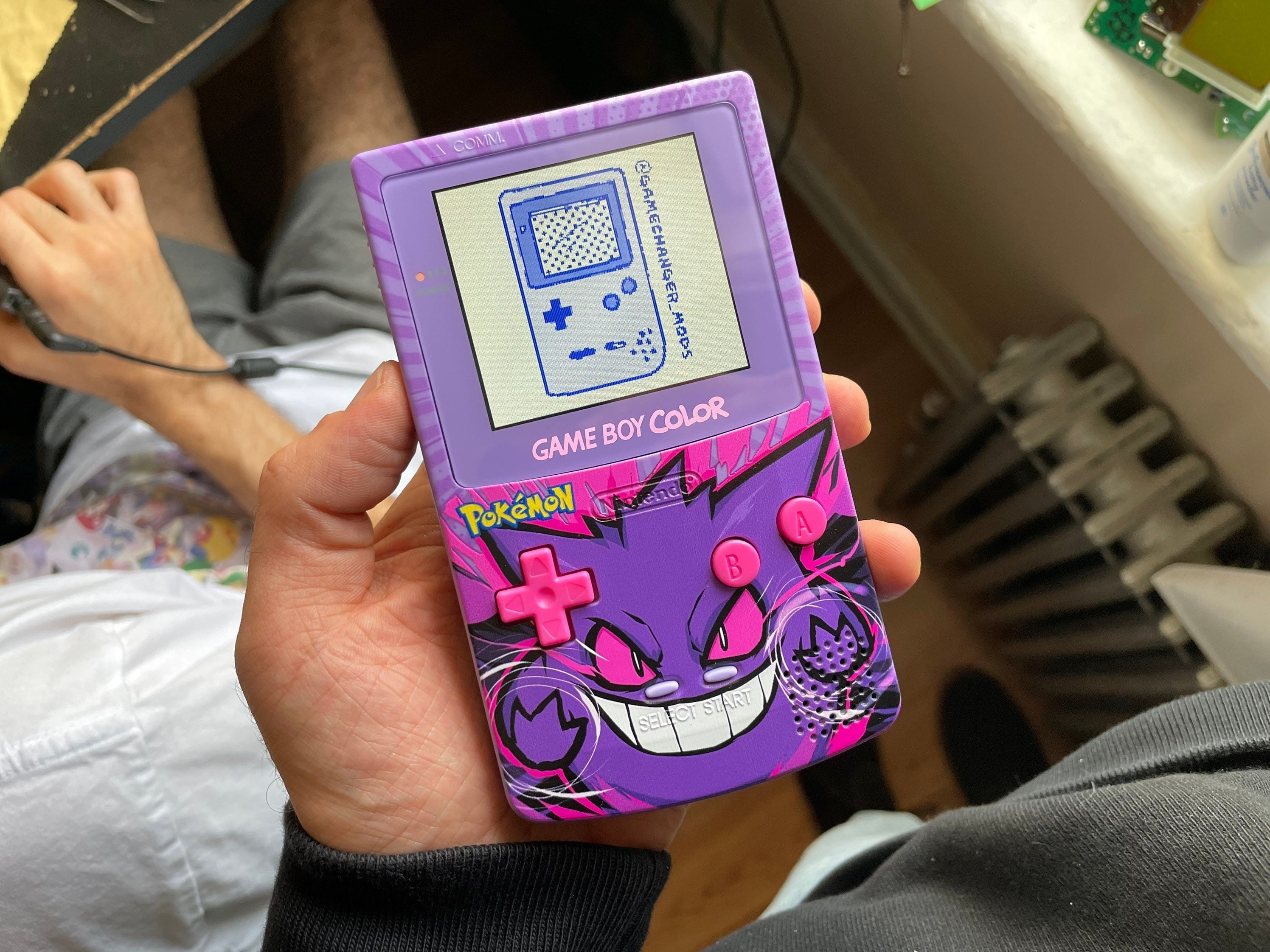 Custom BACKLIT Nintendo Gameboy Color GENGAR and Free Game! With