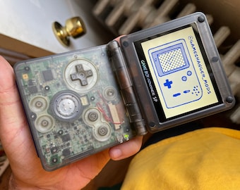 Custom GBASP IPS Modded Gameboy Advance SP - backlit screen with new battery, buttons, shell, glass screen lens, battery, free game!
