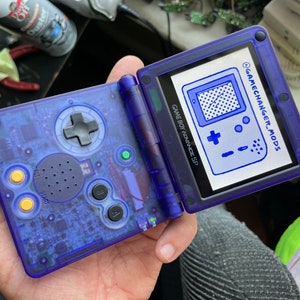 Custom GBASP IPS Modded Gameboy Advance SP - backlit screen with new battery, buttons, shell, glass screen lens, battery, free game!