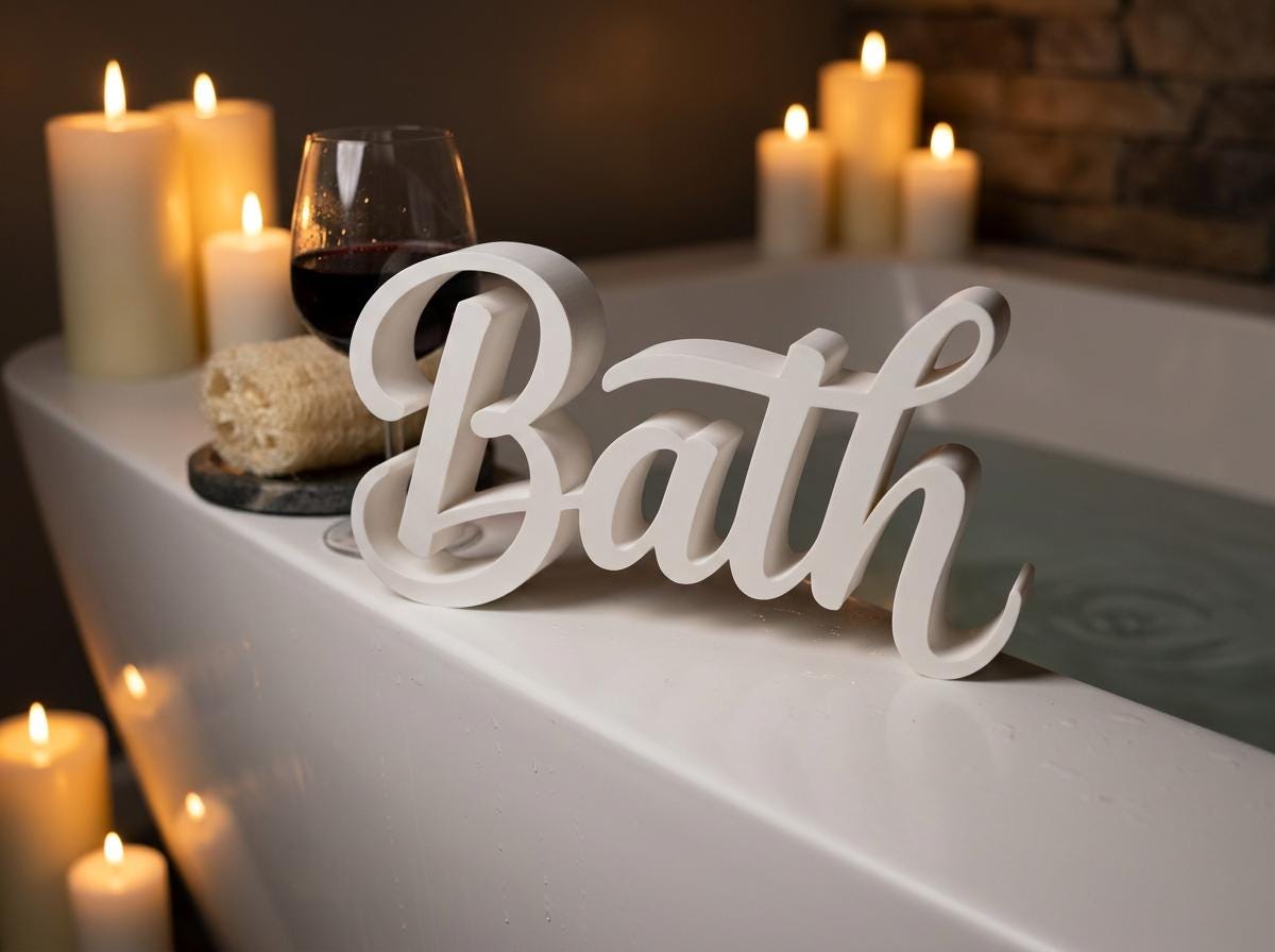 Bath Word Sign, Bathroom Shelf Decor, Bathroom Wall Decor, Cursive ...