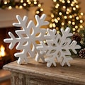 Snowflake Decor Set of 2, 3D Winter Snowflake Signs, Shelf Sitting Snowflakes, Tiered Tray Decor, Farmhouse Christmas Mantel Decor