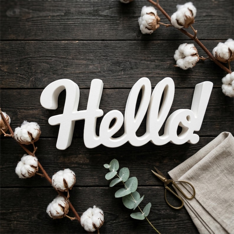 Freestanding Cursive Hello Sign, Farmhouse New Home Decor, PLA Plastic ...