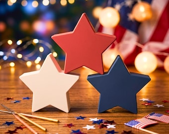 Juego de 3 decoraciones para el 4 de julio, decoración de estrella patriótica, bandeja decorativa escalonada roja, blanca y azul independiente, hecha en EE. UU.