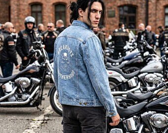 ジャケット・アウター VIIBOY MOTORCYCLES SKULL RIDERSJACKET Breakboy Brotherhood Skull Biker Denim Jacket | Men's Jean Jacket