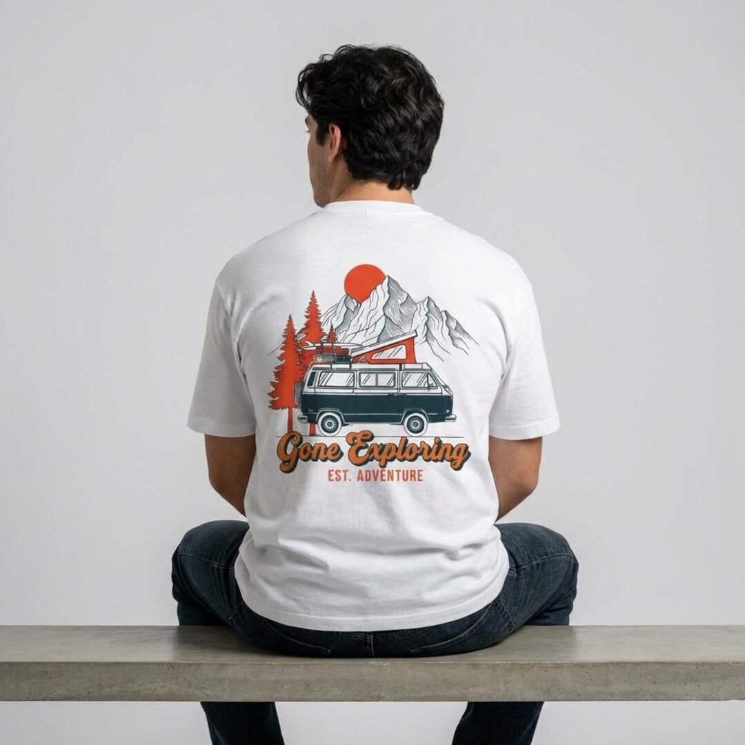 Retro Camper Van Mountain Adventure Tee | Gone Exploring Oversized - Etsy